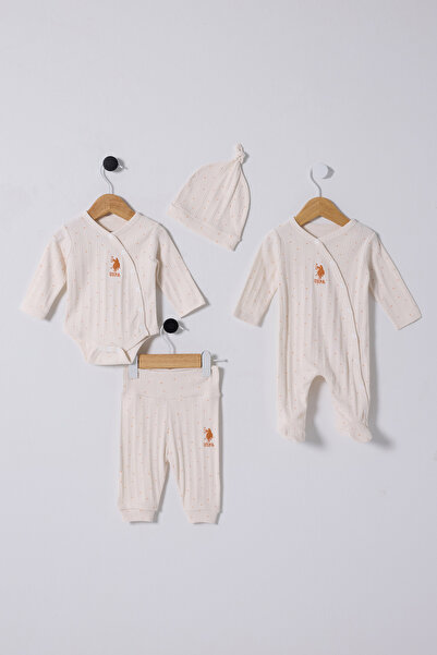 U.S. Polo Assn. Baby Girl Ecru Polka Dot 4-Piece Bodysuit Set 50322891-Vr019