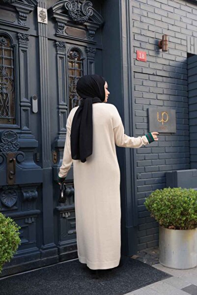 N.S NEVA STYLE Beige Mercerized Knitwear Hijab Dress 36291Bej