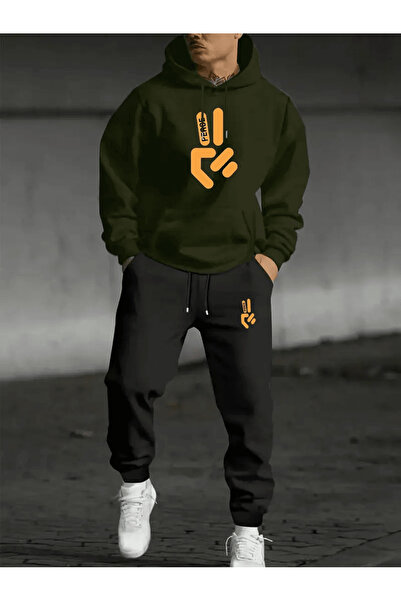 LAVİTTA Victory Sign Graphic Sportswear Men's Hoodie Set