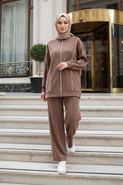 N.S NEVA STYLE Zippered Biscuit Hijab Double Set 13361Bs