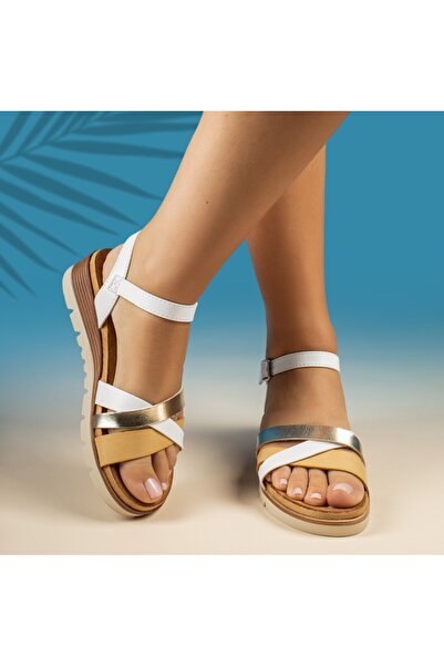 BMoD Sandale cu platformă albe și galbene pentru femei MOD13813