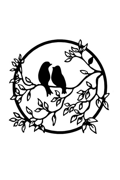 buz Decorațiune murală metalică, model cu păsări, 59,8 x 56,2 cm, Negru