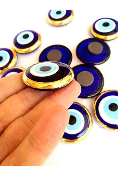ella'nın çarşısı Magnet 4 cm Altın Yaldızlı Cam Nazar Boncuğu Buzdolabı Magne...