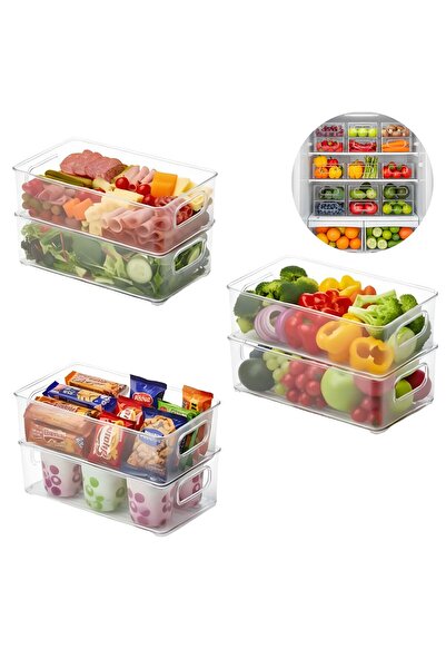Köken Set of 6 refrigerator and kitchen shelf container, 25.5x10x7 cm, BPA-free transparent plastic