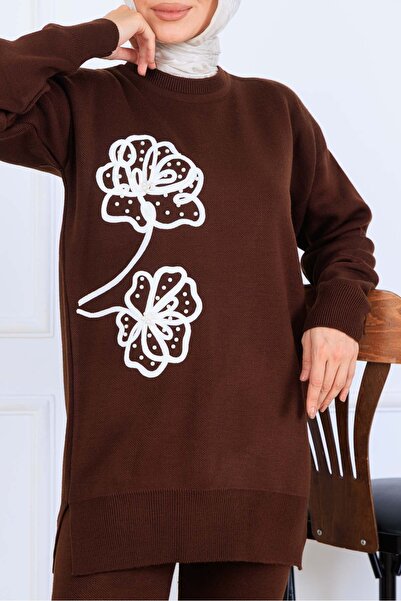 benguen Σετ πλεκτών ειδών με λεπτομέρεια κεντήματος S1120 Καφέ