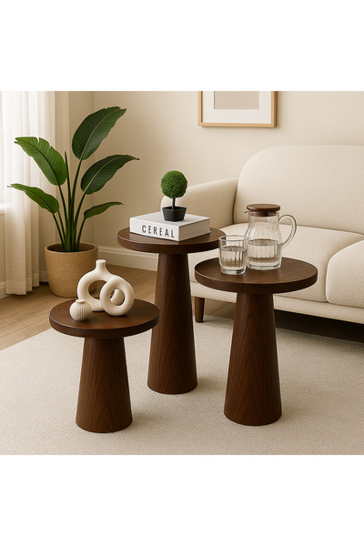 Trihome 3’lü Modern İhlamur Ağacı Mantar Sehpa Seti – Dekoratif & Şık Tasarım