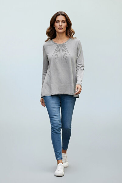 ECE GİYİM Women's Collar and Sleeve Stone-Embellished Skirt with Patterned Bluz