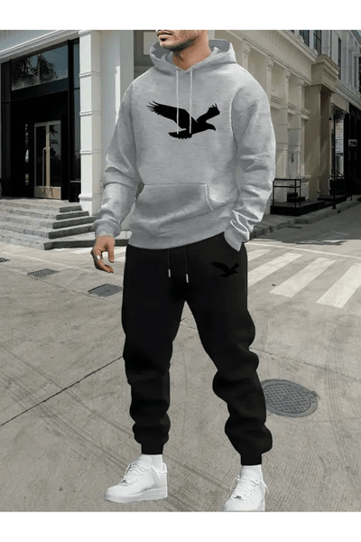 LAVİTTA Men's Eagle Printed Hooded Tracksuit Set