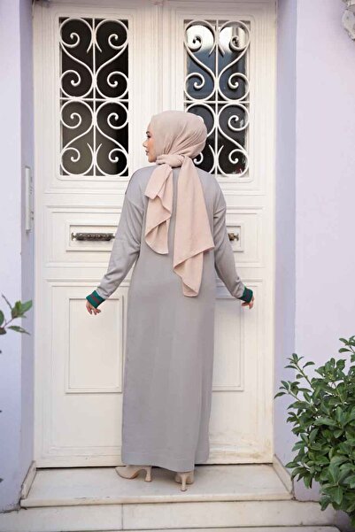 N.S NEVA STYLE Gray Mercerized Knitwear Hijab Dress 36291Gr