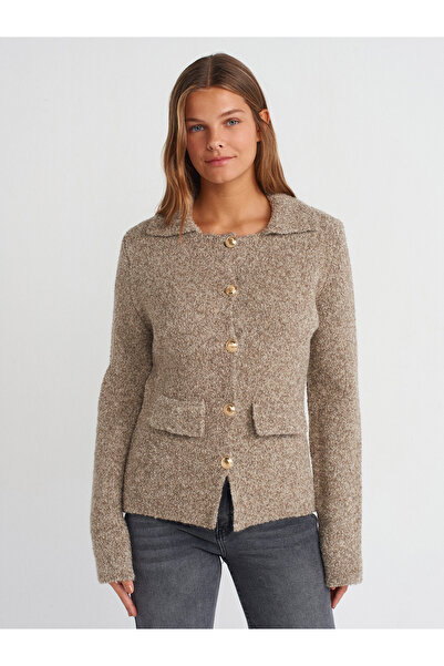 Dilvin Polo Neck Buttoned Pocket Detailed Knitwear Cardigan