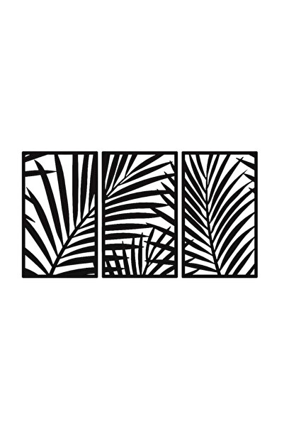 buz Decorațiune murală metalică, model cu frunze de palmier, 50 x 90 cm, negru