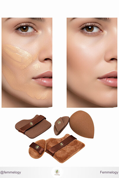 Femmelogy 5'li Çikolata Modeli Makyaj Süngeri Seti Pürüzsüz Bitişli Fondöten ve Pudra Uygulama Pufu