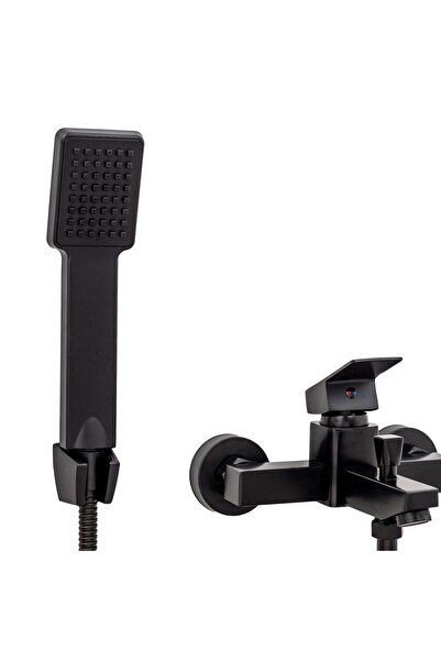 Trendy's Baterie cada , pipa fixa , montare pe perete , negru mat
