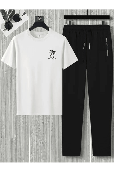 LAVİTTA Men's Minimalist Palm Tree Printed Summer Set