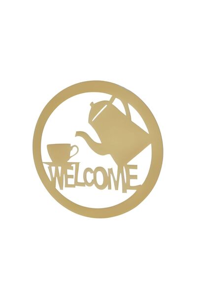 buz Decorațiune murală metalică, model „Bun venit”, 50 x 50 cm, auriu