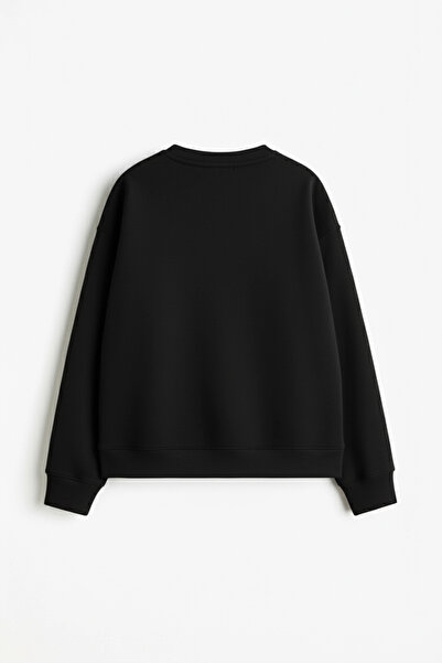 Sokak Butik Call My Psychologist Baskılı Kapüşonsuz Relaxed Fit Kadın Siyah Sweatshirt