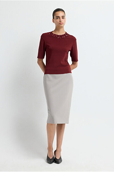 adL Yakası Taş Detaylı Triko Kazak