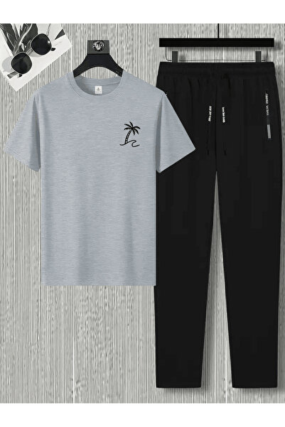 LAVİTTA Men's Minimalist Palm Tree Printed Summer Set