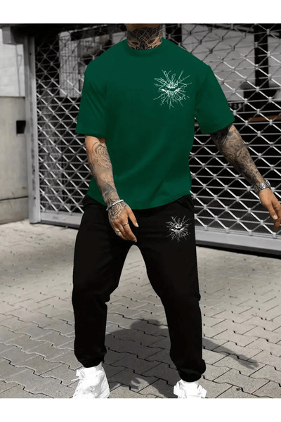 LAVİTTA Oversize Men's T-Shirt and Bottom Set with Bat Emblem