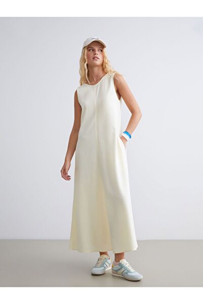 LC Waikiki Xside Yellow Crew Neck A-Line Linen Blend Dress