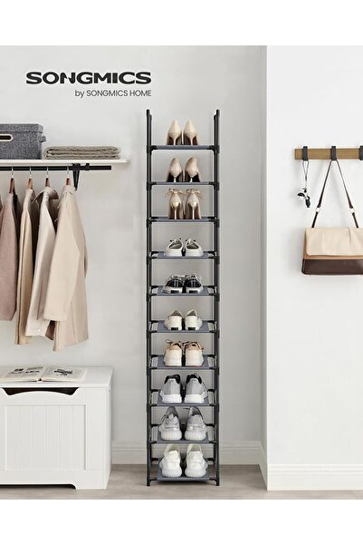 SONGMICS Ayakkabı rafı 10 raf 33x33x173cm dokunmamış kumaş raflar gri LSR110G01
