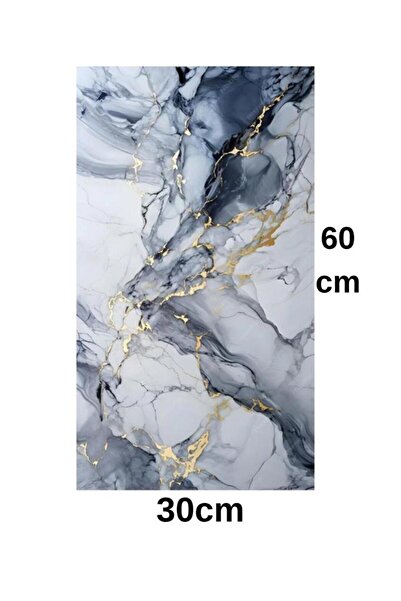 Renkli Duvarlar 4 Adet 60x30cm Blue Gold Mermer Desenli Yapışkanlı Mutfak Banyo Kaplama Duvar Paneli Kağıdı TX-035