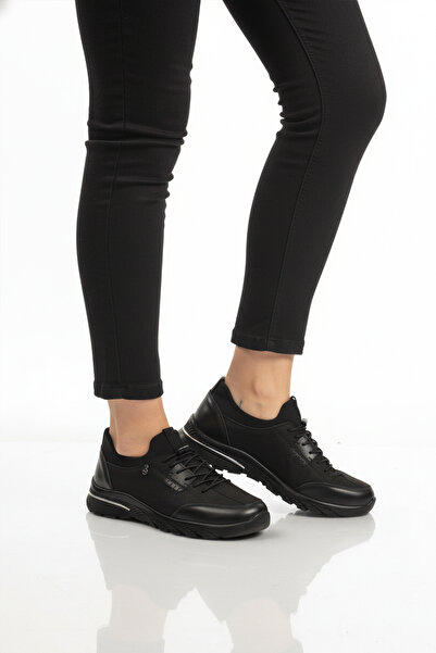 AYAKMOD Pantofi casual pentru femei din piele naturală nubuc neagră PLV061 Z