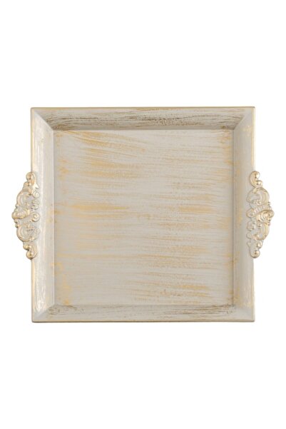 SHOPIENS Tavă decorativă, model periat, bej auriu, plastic, 30x26x2,5 cm