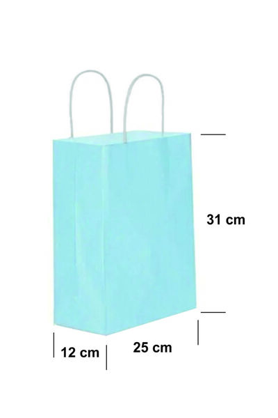 AMBALAJDÜNYAM Burgu Saplı Kraft Kağıt Çanta Karton Hediyelik Poşet Torba - Mavi - 25x12x31 Cm. - 10 Adetlik Paket