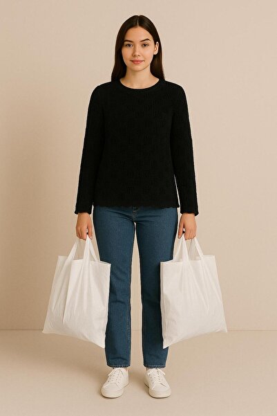 Sfg Life Moda Women's Square Patterned Cotton Long Seasonal Sweater