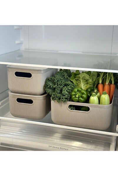 Okyanus Home Linea Smart Box Mink Set of 3, 1 Piece of 4.5 Lt, 2 Pieces of 2.4 Lt with Lids, Multi-Purpose Storage Box