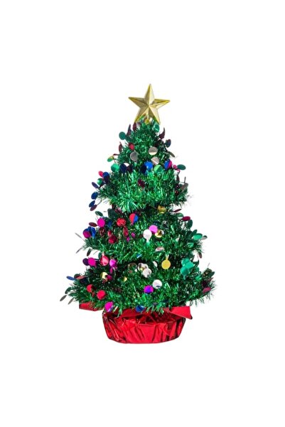 SHOPIENS Brad de Crăciun decorativ, beteală verde, înălțime 35 cm, globuri ro...