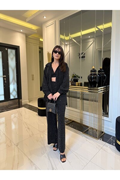 ALVOR طقم قميص وبنطلون من قماش التوبستير باللون الأسود