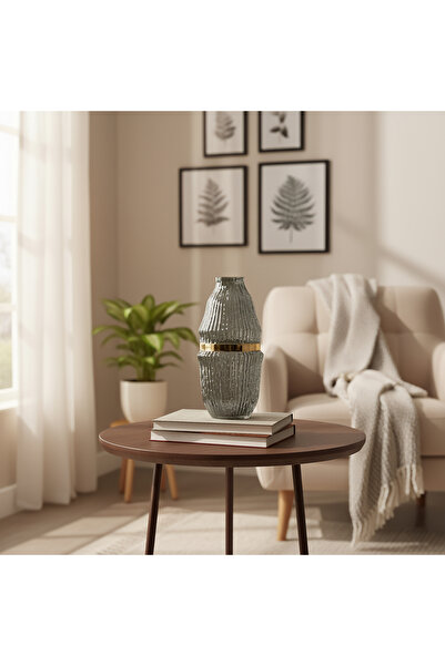 Hinora Vasă lungă din sticlă cu dungi aurii, culoare afumată, 32x13x13cm