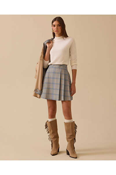 SEÇİL Pileli Ekose Desenli Etek