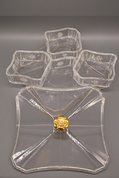 ALSAIF KITCHEN Clear Acrylic Nut Rack with 4 Compartments and Gold Lid and Handle - Elegant Dried Fruit and Candy Serving Platter