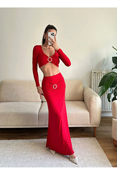 Zoom Butik Aksesuar Detay Etekli Takım - KIRMIZI