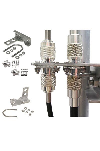 WIMO Mast mounting bracket for grounding coaxial cables (2 UHF connectors)