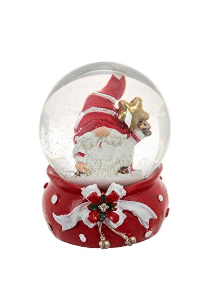 ANTBRO Christmas Decorative Globe - Gnome Model, Red Base with White Ribbon, 4x6 cm, Glass & Ceramic
