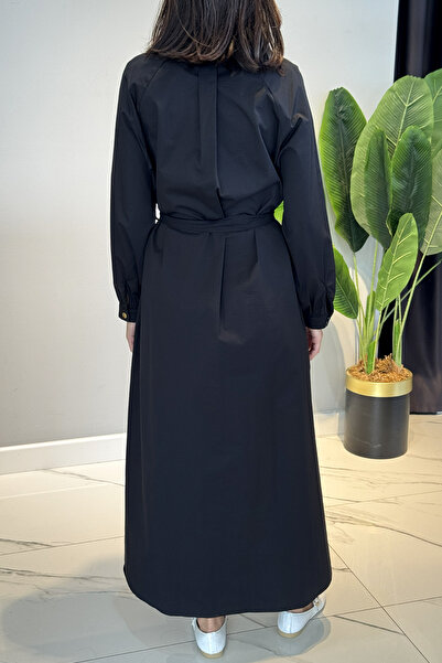 Ceremony Half Placket Zippered Poplin Dress 5779 Black