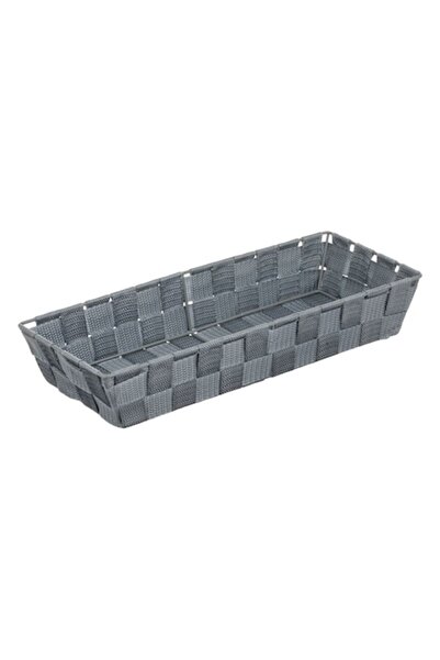 SHOPIENS Gray Woven Storage Basket with Metal Frame, 36x14x6 cm
