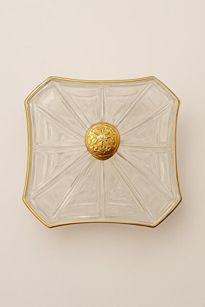 ALSAIF KITCHEN Clear Acrylic Nut Rack with 4 Compartments and Gold Lid and Handle - Elegant Dried Fruit and Candy Serving Platter