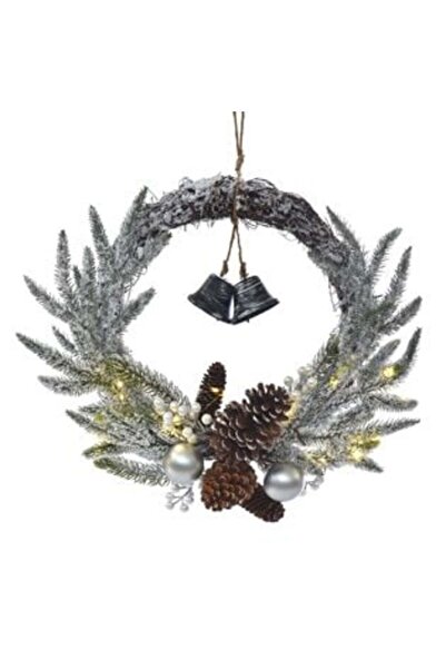 UnderShop Coroană de Crăciun cu zăpadă și conuri LED, 60 cm