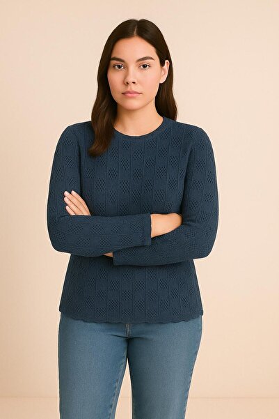 Sfg Life Moda Dámský dlouhý sezónní svetr se čtvercovým vzorem z bavlny