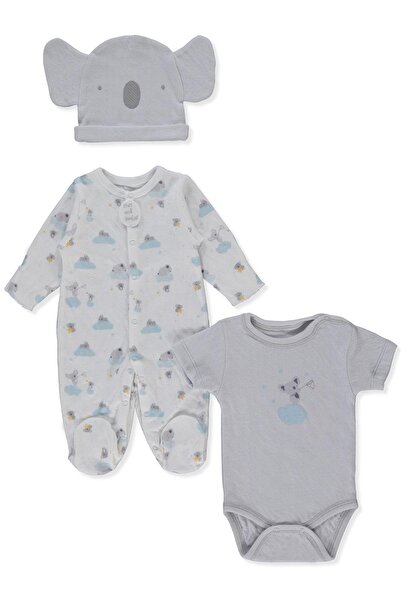 Bebetto طقم بدلة أطفال عضوية مزدوجة الأكمام من 3 قطع (نجوم عضوية وكوالا) رماد...