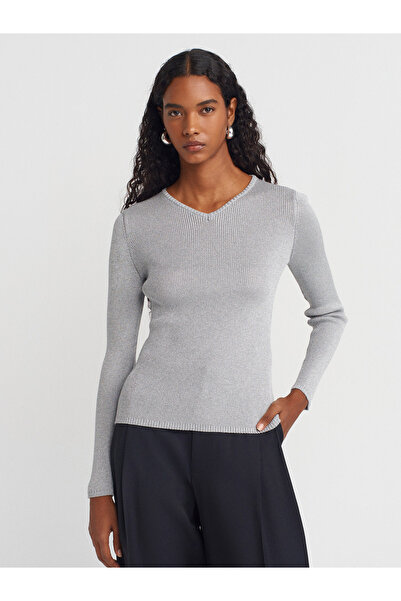 Dilvin V-Neck Glitter Knitwear Sweater