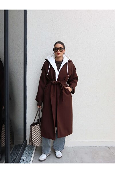 ESRAHELVACI Button Hooded Belted Coat