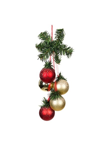 SHOPIENS Ghirlandă decorativă de Crăciun cu 6 globuri, auriu-roșu, 38 cm