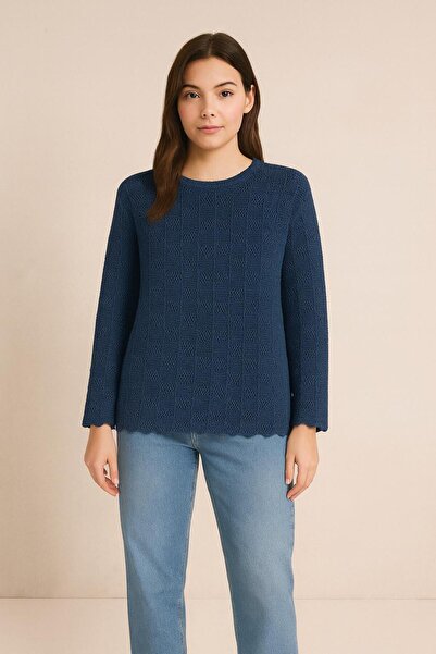 Sfg Life Moda Dámský dlouhý sezónní svetr se čtvercovým vzorem z bavlny