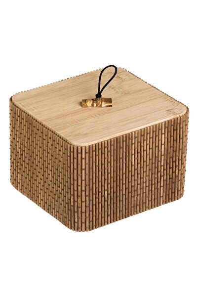 SHOPIENS Bamboo Storage Box with Wooden Lid, Brown, 12x12x8cm